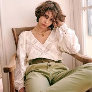 Sezane Lauren Blouse 34 size 2 US lace white